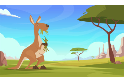 Kangaroo background. Cartoon australian landscape with wildlife animal