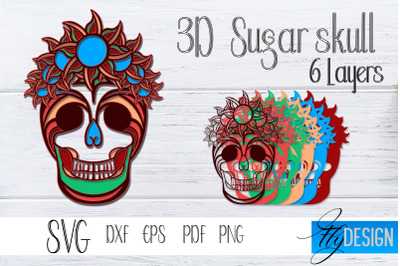 3D Layered Sugar Skull. Layered Halloween SVG Design. vol 3