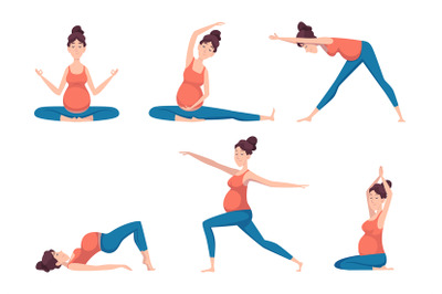 Yoga pregnant. Relaxed poses for pregnant characters sport health recr