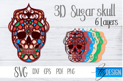 3D Layered Sugar Skull. Layered Halloween SVG Design. vol 4