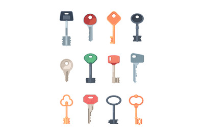 Keys set. Collection of safety locks steel keys modern and retro style