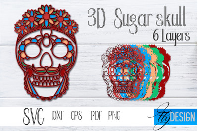 3D Layered Sugar Skull. Layered Halloween SVG Design. vol 2