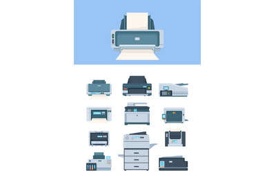 Printer. Inkjet office and industry machines terminal pc flat printers