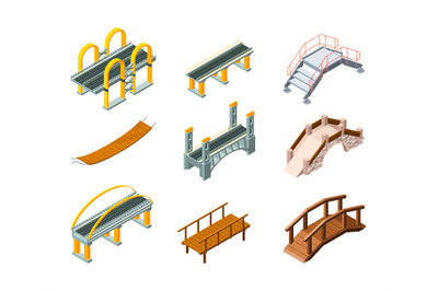 Isometric bridges. Urban architectural objects highway for automobiles