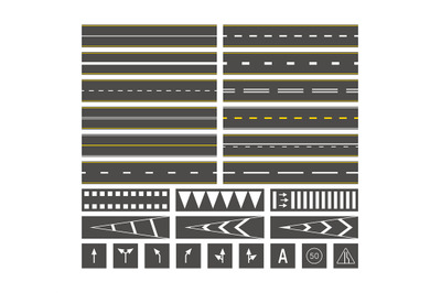 Road marks. Street lines on asphalt bus station marks speed signs gari