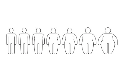 Overweight person. Outline silhouettes of thin and fat people garish v