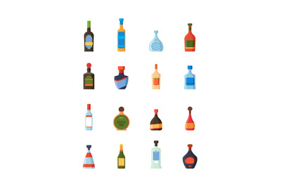 Alcoholic bottles. Restaurant bar alcoholic drinks plastic and glass b