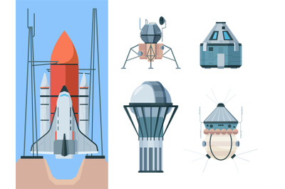 Astronomy set. Exploring universe science collection shuttle telescope