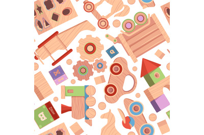 Toys pattern. Vintage wooden attractions for kids textile design proje