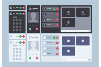 Call screen display. Ui interface kit with video decline phone web dia