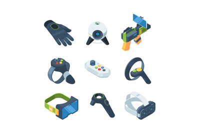 Vr gaming. Virtual controllers for video gaming experience garish vect