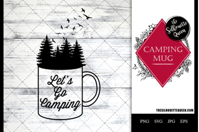 Camping Mug - Trees in Forest with Birds Flying Camping Mug SVG