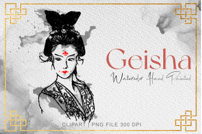 Geisha clipart watercolor illustration