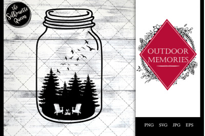 Outdoor Memories -adirondack Chairs in Forest in Mason Jar SVG