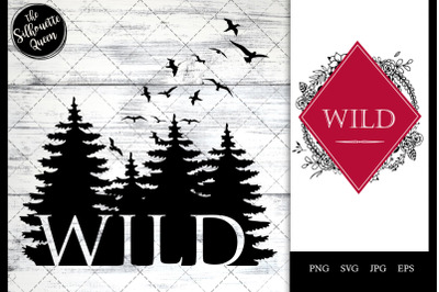 Wild against Trees with Birds Flying SVG