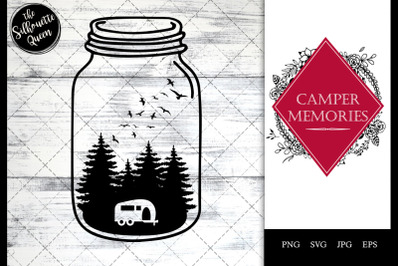 Camper Memories - Camping Van in the Forest in Mason Jar SVG