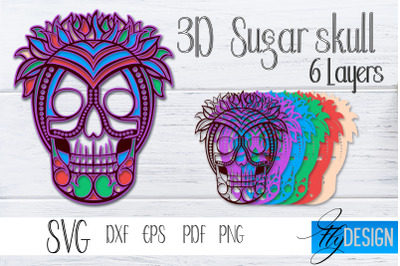 3D Layered Sugar Skull. Layered Halloween SVG Design. vol 1