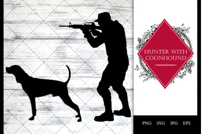 Hunter with Coonhound SVG Vector