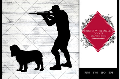 Hunter with English Cocker Spaniel Dog SVG Vector