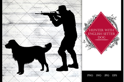 Hunter with English Setter Dog SVG Vector