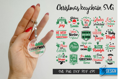 Round Christmas Keychain SVG Bundle. Xmas Key Keychain Svg.