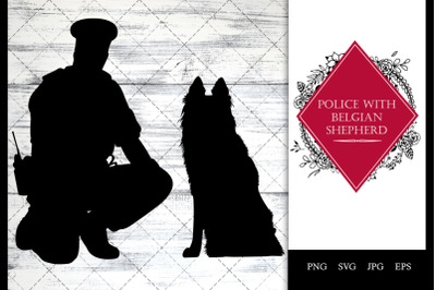 police/ Cop with Belgian Shepherd Dog Sitting SVG Vector