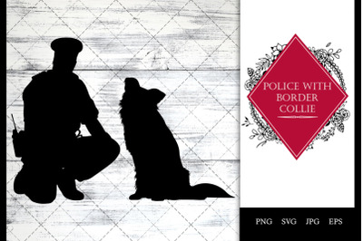police/ Cop with Border Collie Dog Sitting SVG Vector