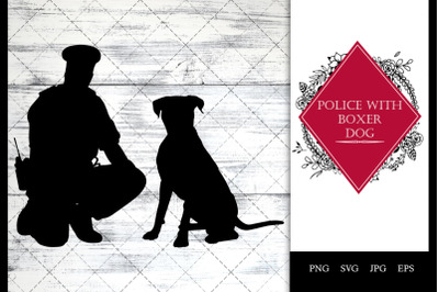 police/ Cop with Boxer Dog Sitting SVG Vector