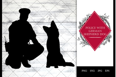 police/ Cop with German Shepherd Dog Sitting SVG Vector
