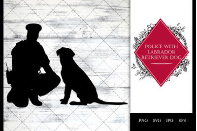 police/ Cop with Labrador Retriever Dog Sitting SVG Vector