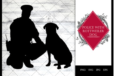 police/ Cop with Rottweiler Dog Sitting SVG Vector