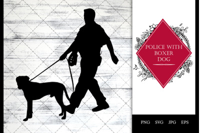 Police/ Cop with Boxer Dog Walking SVG Vector