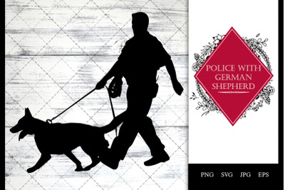 Police/ Cop with German Shepherd Dog Walking SVG Vector