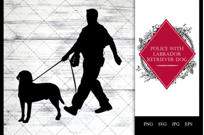 Police/ Cop with Labrador Retriever Dog Walking SVG Vector