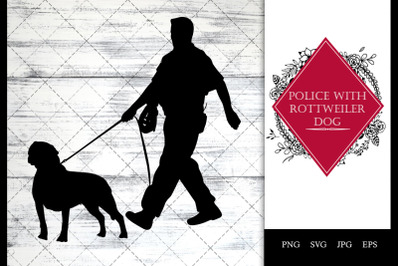 Police/ Cop with Rottweiler Dog Walking SVG Vector