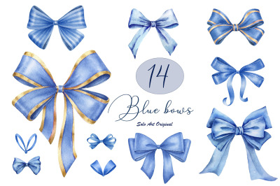 Blue bows Clipart set Watercolor Baby boy shower