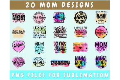 Mom Sublimation Designs Bundle, 20 Designs, Mom PNG Files Sublimation