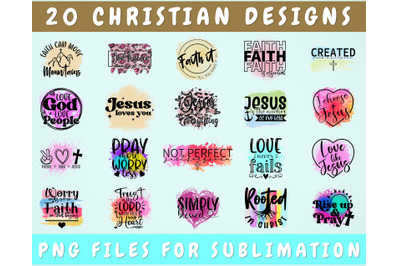 Christian Sublimation Designs Bundle, 20 Designs, Christian PNG Files