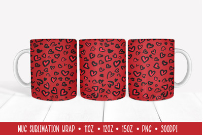 Red Valentines Mug Sublimation Design. Heart Leopard Wrap
