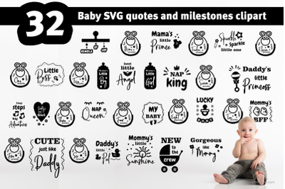 Baby SVG quotes and milestones clipart bundle.