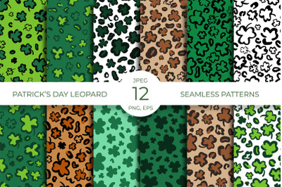 St. Patricks Day Leopard Digital Paper. Shamrock pattern