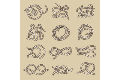 Rope shape. Abstract twisted cable or textile knots parts nautical sym