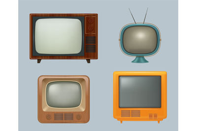 Retro tv collection. Realistic electronic household 80s tv set for wat