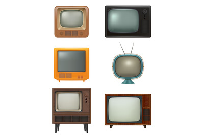 Retro tv. Household items of 80s style realistic electronic tv set new