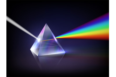 Spectrum refraction. Glass pyramid prism low poly abstract concept glo