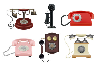 Old phone. Realistic vintage telephones operator items for call center
