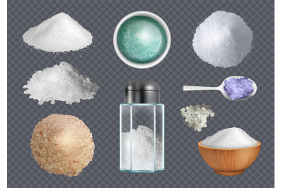 Salt for food. Kitchen preparing products ingredients decent vector re