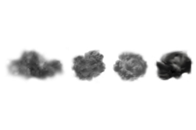 Ash clouds. Gray realistic smoke&2C; isolated explosion cloud vector coll