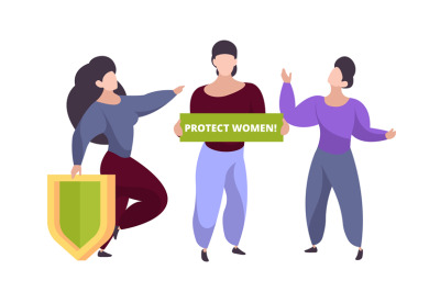 Protect women concept. Female group, isolated woman demonstration char