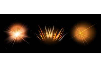 Shine effect. Fire element, star explosion. Lighting elements on black